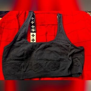 2x Black bralette w/ white crosses on straps